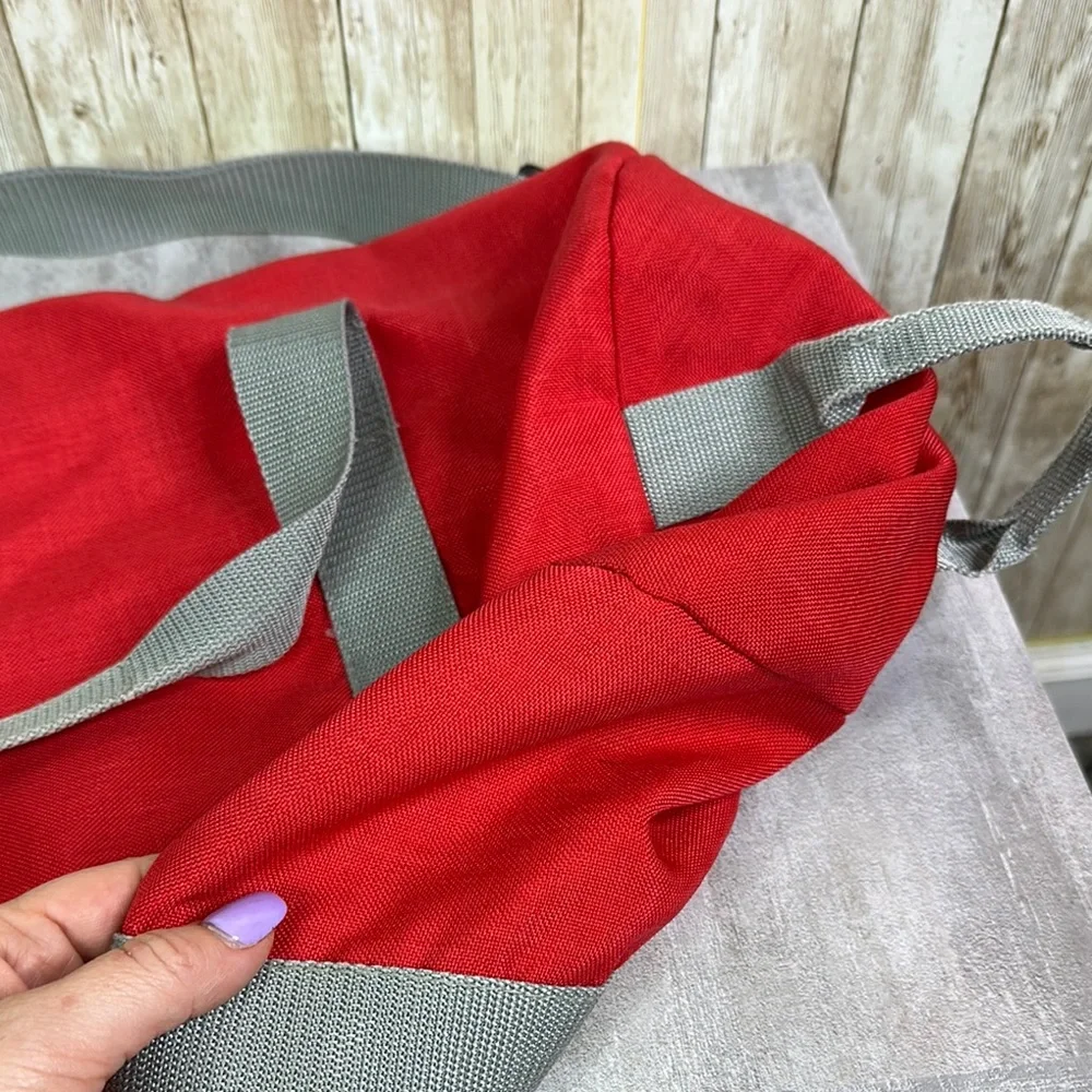 American tourister Red Duffel Bag with Gray Straps 1970s Vintage